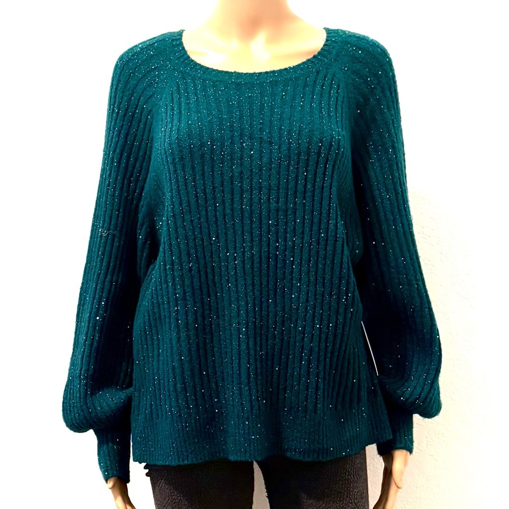 Liz Claiborne Teal Ribbed Crew Neck Sweater